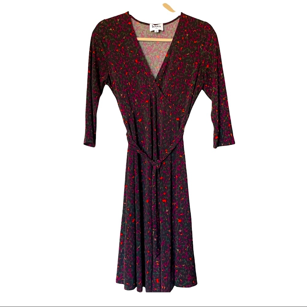 Leotta Perfect Faux Wrap Purple Gray Pink Cheetah Print Dress Size Medium